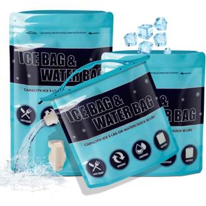 Reusable Ice Bags for Coolers, 3 Pack 2.5lb & 5lb Ice Cube Bag & Water Bag, Long Lasting Cold Dry Freezer Packs Provide Chilled Water for Camping Hiking Fishing