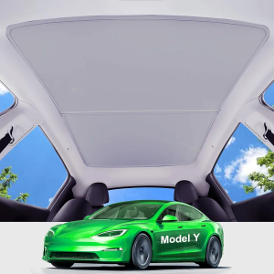 Upgrade Tesla Model Y Sunshade Roof, Never Sag & Nano Ice-Crystal Coatings, Foldable Sun Protection and Heat Insulation Glass Roof Sun Shade, Accessories for Interior Tesla Model Y