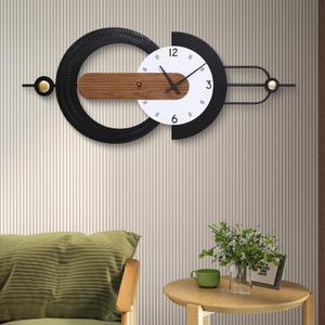 Modern Minimalist Wall Clocks,Black Metal & Wood Geometric Design Large Wall Clocks,Silent Non-Ticking Battery Operated,for Living Room Home Office Wall Art