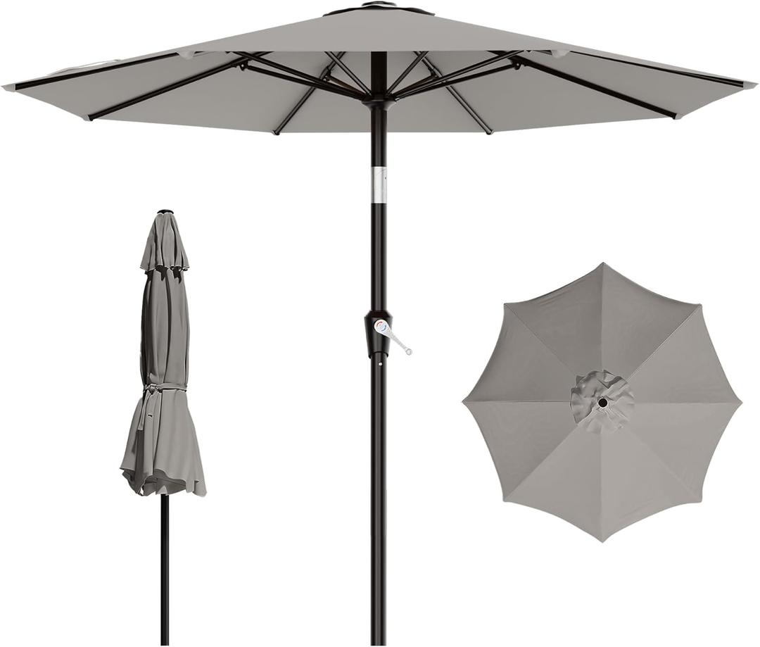 AreShark 9 FT Patio Umbrella for Outdoor, Outdoor Table Umbrella with Push Button Tilt and Crank, Outdoor Patio Umbrellas with 8 Sturdy Ribs for Market, Garden, Pool (Light Gray)