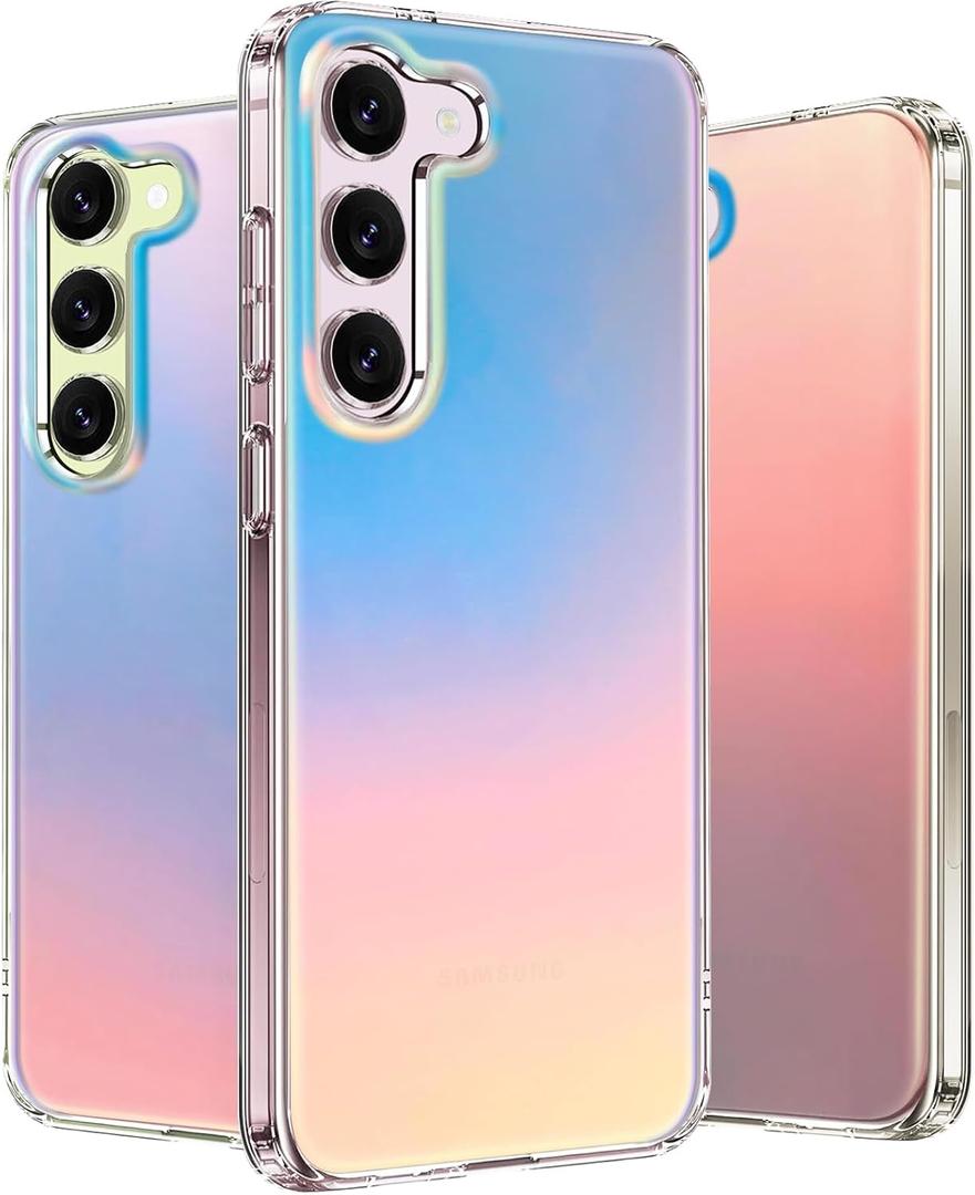for Samsung Galaxy S23 Case Holographic Iridescent Unique and Aesthetic Shockproof Phone Case for Girls and Women Translucent Iridescent Bumper Protective Cases for Galaxy S23 Cover