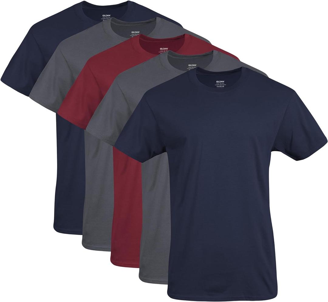 Gildan Men's Crew T-Shirts, Multipack, Style G1100 (Medium, Navy/Charcoal/Cardinal Red) 5 pack