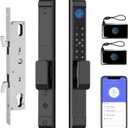 Slim Sliding Glass Door Lock eLinkSmart Waterproof Keyless Mortise Smart Lock with Hook for Door Thickness 22~110mm, Aluminum Keypad Fingerprint for Patio Door with Tuya App