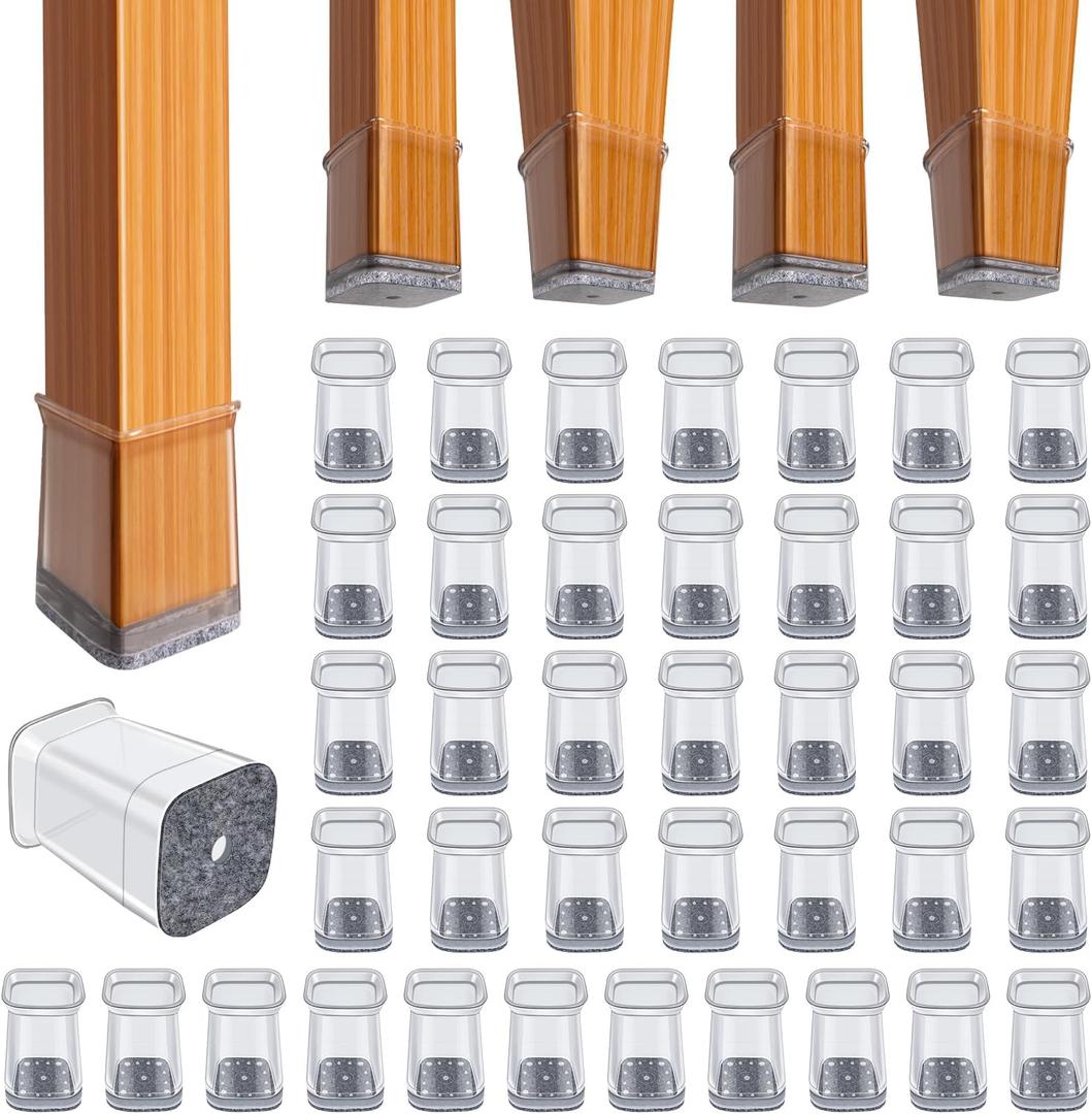 BUMACO Chair Leg Floor Protectors Square Chair Leg Protectors for Hardwood Floors Silicone Pads Covers to Protect Floors(Clear-40 Pcs, Square XS (1/2"~ 3/4")
