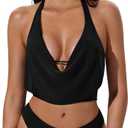 SUUKSESS Women Sexy Two Piece Bikini Set Halter Cowl Neck Bathing Suit (Black, L)