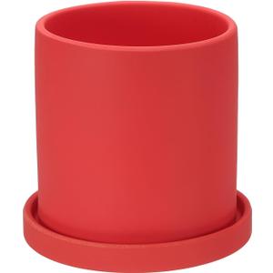 PATIKIL 5 Inch Ceramic Plant Pots, Modern Flower Planters with Drainage Holes and Tray for Decorate Home Indoor Plants Succulent Herb, Red