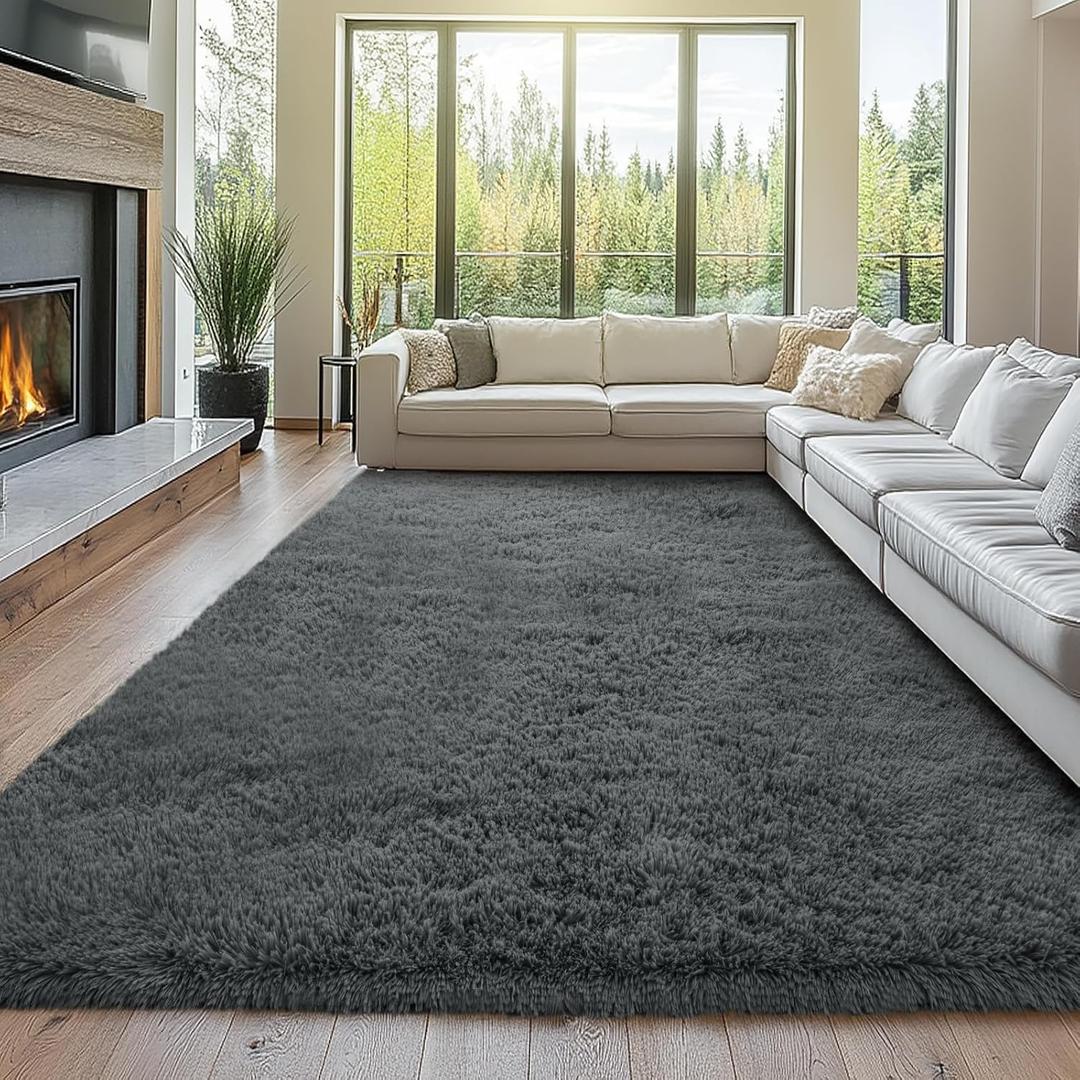 Fluffy 8x10 Area Rug Living Room: Shag Grey Area Rugs for Bedroom- Large Plush Soft Gray Rugs for Living Room- Fuzzy Modern Carpets for Bedroom, Kids Room Decor (Grey, 8x10Feet