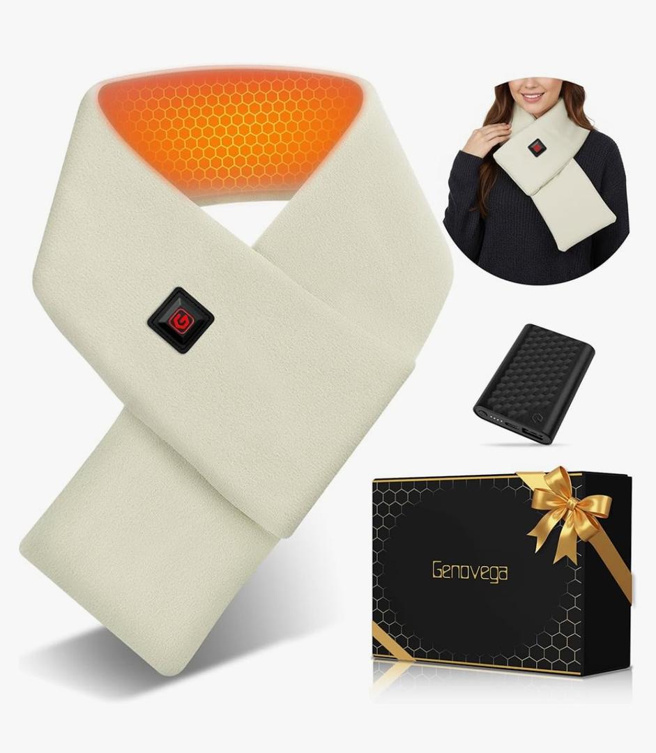 Genovega Women Men Heated Scarf with 6000mAh Battery, Portable Power Bank for Long Lasting Graphene Heating, Winter Warm Gifts