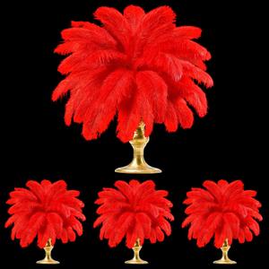 TaoBary White 60 Pcs Red Natural Ostrich Feathers Plumes for Valentine's Day Wedding Birthday Party Red Centerpieces 12-14, 10-12, 8-10 Inches Vase Feathers Flower Arrangement Decors DIY Crafts
