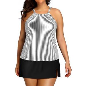 Yonique Women Two Piece Plus Size Tankini with Skirt Tummy Control Bathing Suits High Neck Swimsuits 18W