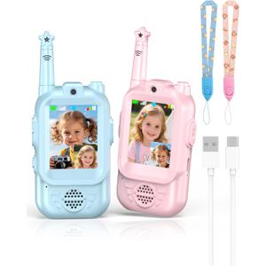 Video Walkie Talkies for Kids, 2 Pack Rechargeable Long Range Video Intercom Kids Walkies Talkies with Camera, Indoor Outdoor Toys for Family Games, Outside, Camping, Hiking for Boys Girls Ages 3-12
