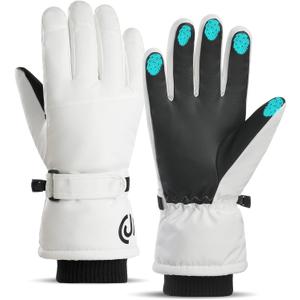 Winter Driving Ski Gloves for Men & Women, Waterproof Insulated Cold Weather Work Gloves, Touchscreen Snow Gloves for Driving, Skiing, Snowboarding, Running, Cycling, Winter Work (One Size, 5 White)