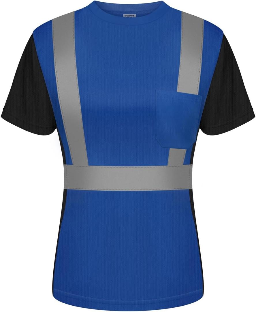 TCCFCCT Safety Shirt for Women, Hi Vis Shirts for Women with Reflective, High Reflective T-Shirt for Women Night Working, Construction Work, Quick Drying, WP-Blue-DR XS