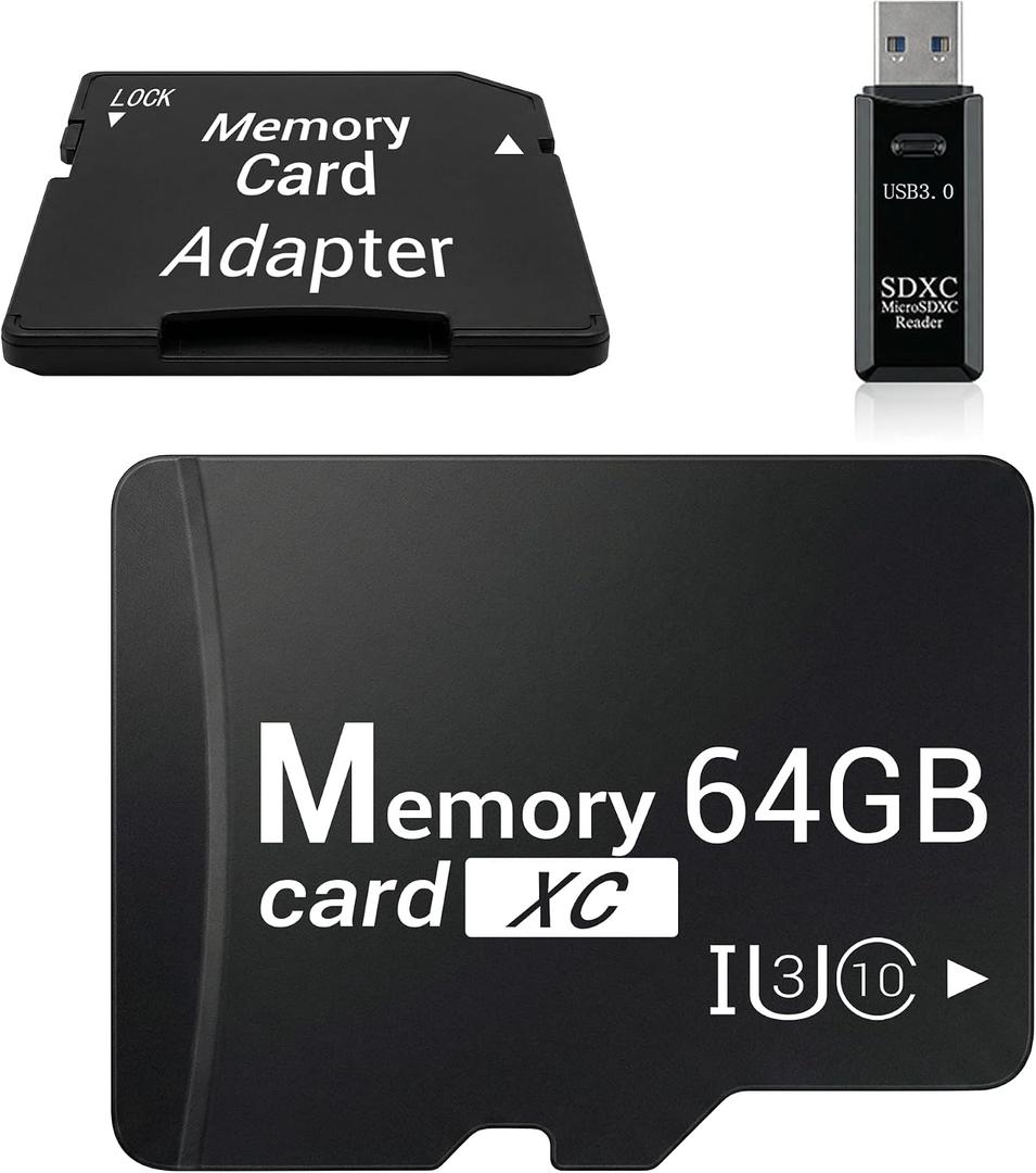 64GB Micro SD Card with Adapter and USB 3.0 Reader Kit, V30 Memory for Dash Cam Loop Recording and Home Security (USB-A Port)