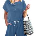 KISSMODA Women's Drawstring Waist Loose Fit Loungewear Set with Pockets (Blue, L)
