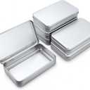 6 Pieces Rectangular Metal Empty Hinged Tins Containers Basic Necessities Home Storage Organizer Mini Box Set, 5.9 x 3.5 x 1.2 inches (Silver)