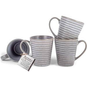 Cottage Garden EMUGTS-4PK-08 Have Faith Slate Grey Ribbed Ceramic Modern Chic Ribbed Coffee Cup Mug Boxed Set of 4