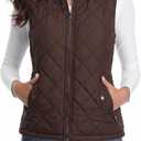 Fuinloth Women's Lightweight Warm Puffer Quilted Vest - 4-Pockets Stand Collar Zip Gilet, Fall Winter Outerwear (Brown, S)