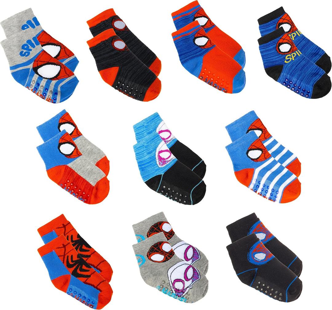 Marvel Spiderman Grip Socks, Socks for Toddler Boys, 10 Pack, Spider man Toddler Gripper Socks, Amazing Spiderman Variety, 4-5T