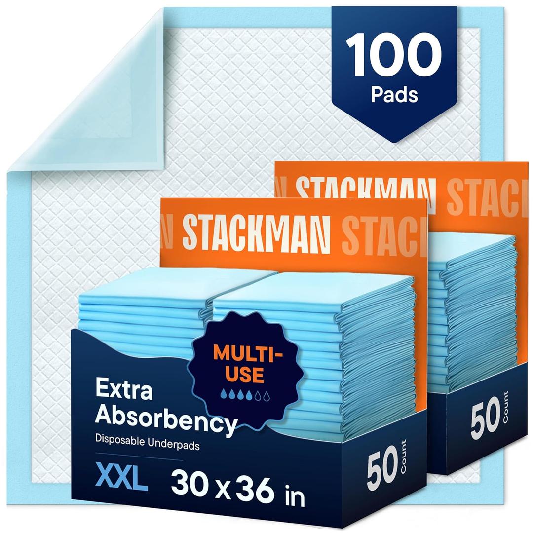Chucks Pads Disposable Adult Underpads [100-Pack] 30"x36" XXL Extra-Large Super-Absorbent Incontinence Bed Pads Mattress Protector Pee Pads for Adults, Kids & Pets Bed Protection & Training