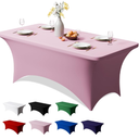Trlyc 2 Pack 4FT Spandex Table Cloth - 48 x 30 Inch Rectangular Stretch Tablecloth, Wrinkle Resistant Scretch Table Cover for Wedding, Party, Banquet, Picnic, Outdoor Decoration (2Pcs, Pink)