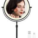OMIRO 1X/10X Makeup Mirror with Lights,8.5 Inches Double Sided Vanity Mirror with Height-Adjustable Stand,Magnifying Mirror with 3 Color Light (Black)