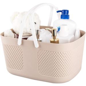 Shower Caddy Basket, Portable Large Capacity Thickened Plastic Organizer Storage Tote with Handles Drainage Toiletry Bag Bin for Bathroom, College Dorm Room Essentials, Kitchen, Camp, Gym, Khakis