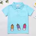 IMEKIS Toddler Kids Boys Back to School Dress Shirt Top Pencil Print Kindergarten First Day of School Outfits 3-7T (Blue)