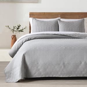 HORIMOTE HOME Grey Queen Size Quilt Set - Soft Microfiber Bedspread with 2 Shams, Lightweight & All-Season Geometric Coverlet for Cozy Bedding, Full/Queen