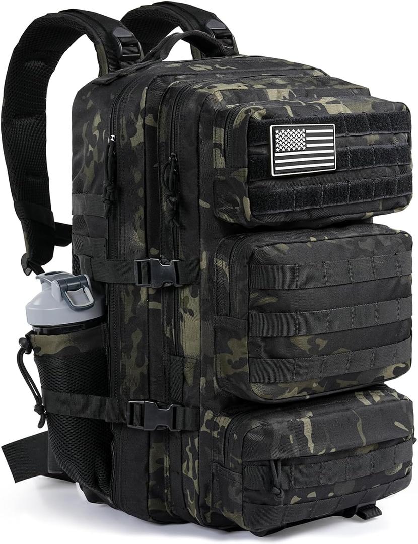 Military Tactical Backpack 50L Large Day Backpack for Men Molle Army 3 Days Assault Pack Bug Out Bag Water Resistant and Heavy Duty Hiking Treeking Rucksack - Black Camo