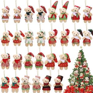 28 Pieces 3 Inches Christmas Stuffed Animal Toys Small Animal Plush Key Chain Plush Animal Toy Set for Christmas Tree Decorations, Stocking Stuffing, Party Gifts (Plaid Style)