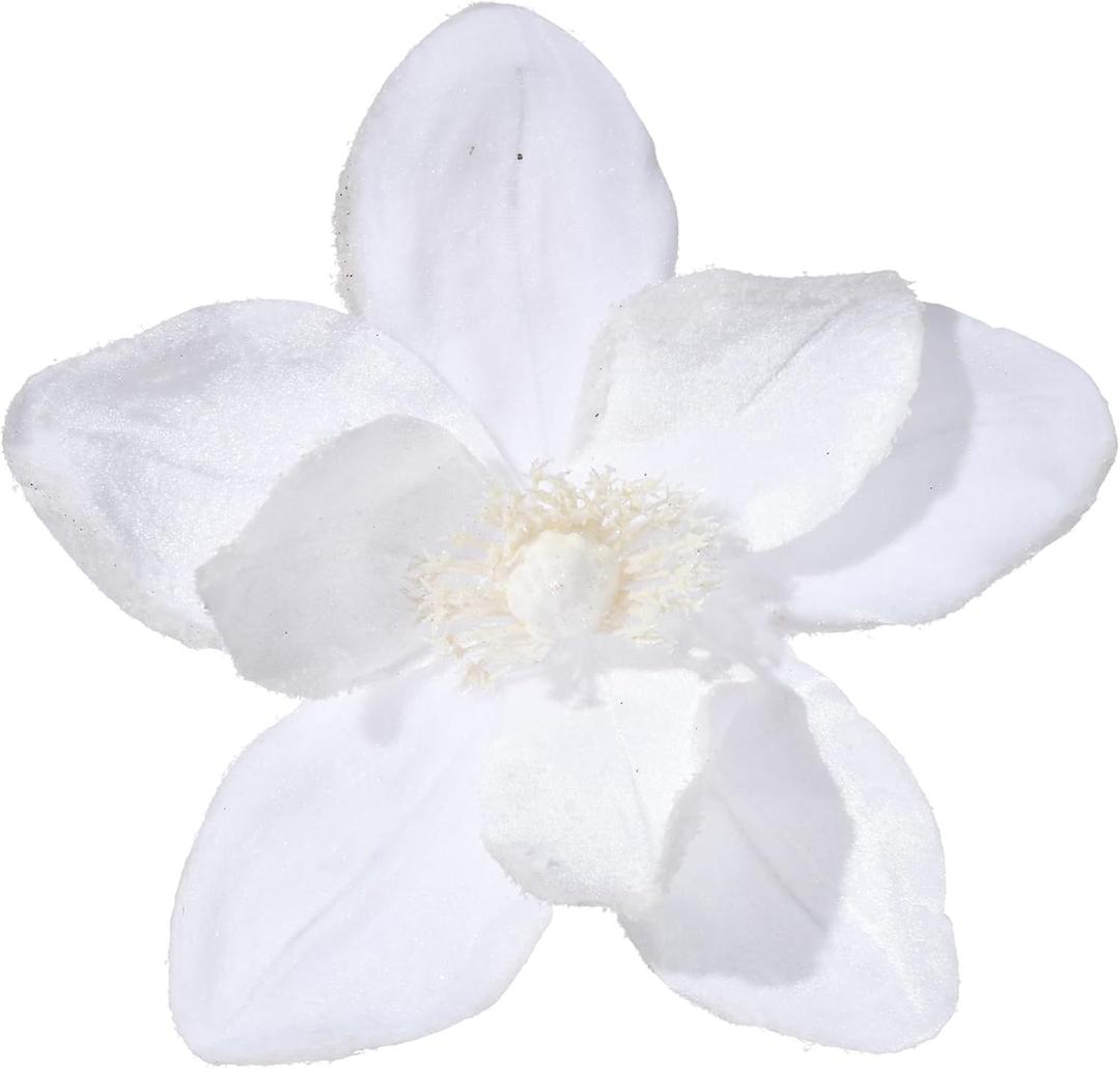 10 Large Christmas Poinsettias Flower Velvet Magnolia Artificial Floral Ornaments Picks Stems Christmas Tree Decorations Pack of 10 for Xmas Tree Party Wedding Centerpiece (Pure White)