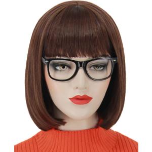 Ruina Brown Velma Wig Short Brown Wigs for Velma Costume Women Girls Straight Brown Bob Wig with Bangs Natural Cute Wigs for Daily Costume Party R021BR