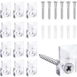 BAGTeck 22 Sets of Mirror Holder Clips Kit, Crystal Clear Plastic Mirror Clip, Mirror Holder Clips Glass Retainer Clips Kit, Mirror Hanging Kit with Screws and Fixed Mirror Box Door (Classic Style)