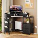 VENNQD Corner Desk with 6 Drawers Shelves for Small Space Computer Desk with Power Outlets,Gaming Desk with Printer Monitor Stand Storage for Home Office Workstation Writing Table (Black, 31.5)