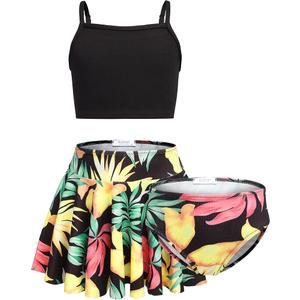 Arshiner Girls 3 Piece Swimsuit for Teen Girl Tankini Swimsuits Bathing Suit Beach Floral Bikini Swimwear with Skirt, 150