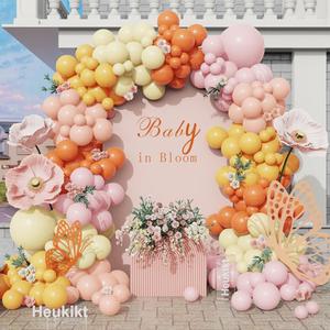 160Pcs Pink Yellow Orange Balloon Garland Arch Kit, Macaron Pastel Pink and Yellow Latex Balloons for Baby In Bloom Birthday Boho Daisy Groovy Spring Party Decorations