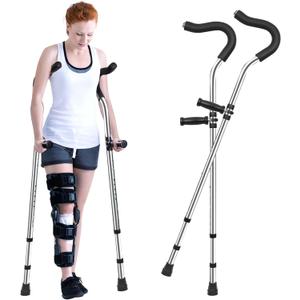 Crutch for Adults, Ergonomic Underarm Crutch with Spring Shock Absorber, Adjustable Crutches with Ergonomic Handgrips, Underarm Walking Crutches, Sturdy, Premium, Suitable for Height 5'3"- 6'6"