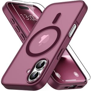 for iPhone 17 Case, Compatible with MagSafe, Magnetic Translucent Matte Slim Protective Cover with 1 Screen Protector - Military-Grade Drop Protection (Wine Red)