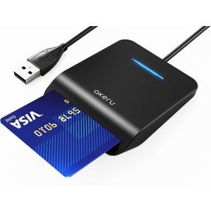 AKERU CAC Card Reader with LED Indicator, DOD Military Common Access, (5 feet Long Cable). Universal Compatibility, Compact PIV Smart Card Reader Compatible with Windows, Mac OS Black [EAL-20]