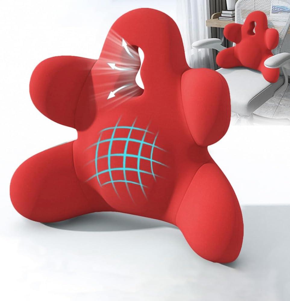 Lumbar Support Pillow for Office Chair, Back Pillow Lumbar Support for Car, Chair, Sofa - Improve Lower Back Pain Relief & Sitting Posture, Memory Foam Back Cushion for Long Sitting (Red)