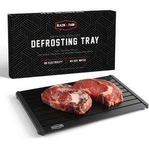 BLAZIN' THAW Defrosting Tray for Frozen Meat | 14” Large-Size | Aluminium Plate for Thawing Frozen Food | Natural Thawing Process | No Microwaves, No Cold/ Warm Water Required