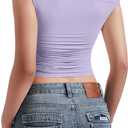 OMKAGI Women One Off Shoulder Y2K Tops Double Lined Slim Fit T Shirts Basic Tees (Purple)