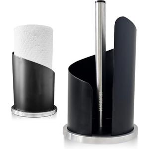 Stainless Steel Paper Towel Holder Countertop, Modern Spiral Cover Design,Keep Paper Towel Clean,Weighted Base for Stability, Freestanding Easy One-Handed Operation for Kitchen Bathroom (Black)