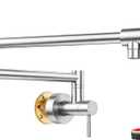 Brushed Nickel Pot Filler, Pot Filler Faucet Wall Mount, Brass Folding Stretchable with Double Joint Swing Arm Single Hole Two Handles Kitchen Restaurant