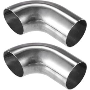 2 Pcs Bend Elbow Pipe Tube, 2" OD 4.72" 3.15" Leg 90 Degree DIY Exhaust Pipe Intercooler Air Intake Tube Universal for Car Truck Durable 304 Stainless Steel Silver Tone