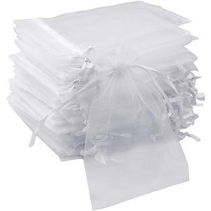 50pcs Organza Bags-Mix Color 3.54''x4.33''(9x11cm) Satin Drawstring Organza Pouch Wedding Party Favor Gift Bag Jewelry Watch Bags (White)