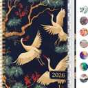 2026 Planner, Weekly and Monthly Calendar Planner Book, January 2026 - December 2026, Hardcover Spiral Planner with Monthly Tabs, Notes Pages, Perfect for Women & Men, A5 (6.4" x 8.5") - Cranes