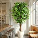 7ft Large Ficus Artificial Trees with Natural Curved Trunks, 84" Tall Lush Faux Tree for Home Decor Indoor, Green Lifelike Fake Ficus Tree Artificial Plants in Pot