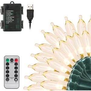 Tcamp 33ft 100LED Battery Operated Christmas Lights Outdoor Indoor, Battery Christmas Tree Lights with Remote Timer, 8 Modes Battery String Lights for Xmas Tree Wreath Bedroom Decor (Warm White)